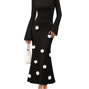 Chic Black Dress with White Floral Details